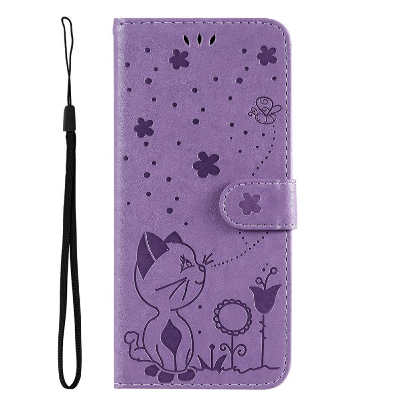 Kotelot Realme 9i Suojaketju Kuori Cat And Butterfly In Lanyard