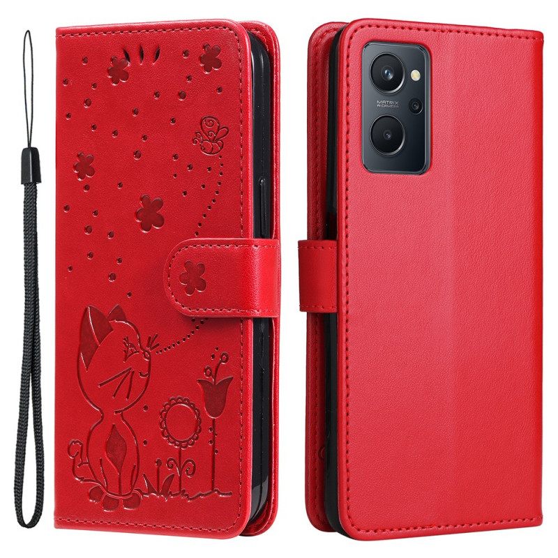 Kotelot Realme 9i Suojaketju Kuori Cat And Butterfly In Lanyard