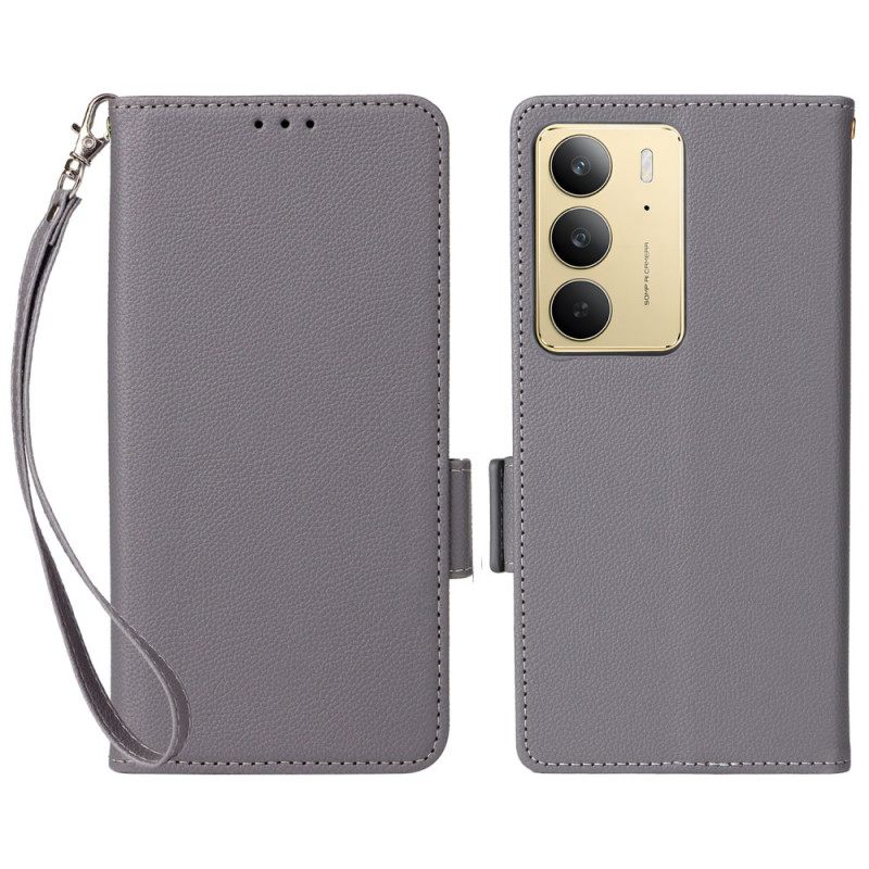 Kotelot Realme 14x 5g Litsikuvioinen Tekonahka Hihnalla Suojakuori