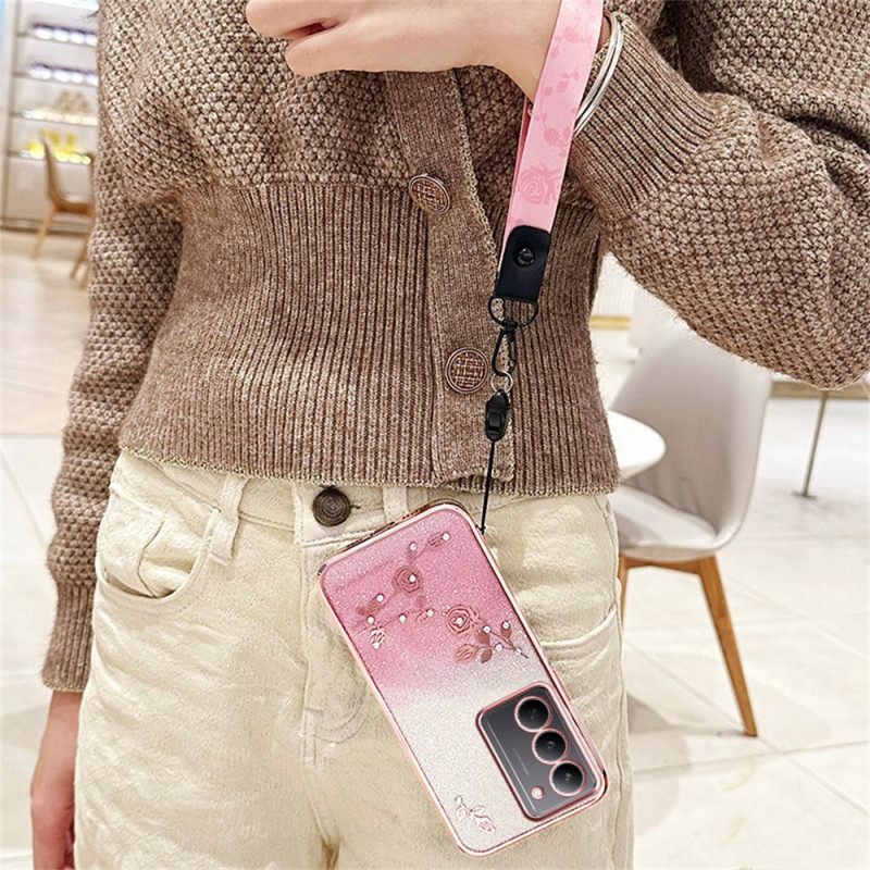 Kuori Realme 14x 5g Kadem Kukkia Ja Strasseja Kaulanauhalla