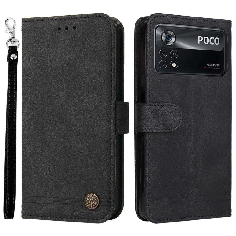 Kotelot Poco X4 Pro 5G Faux Leather Niitti Ja Nauha