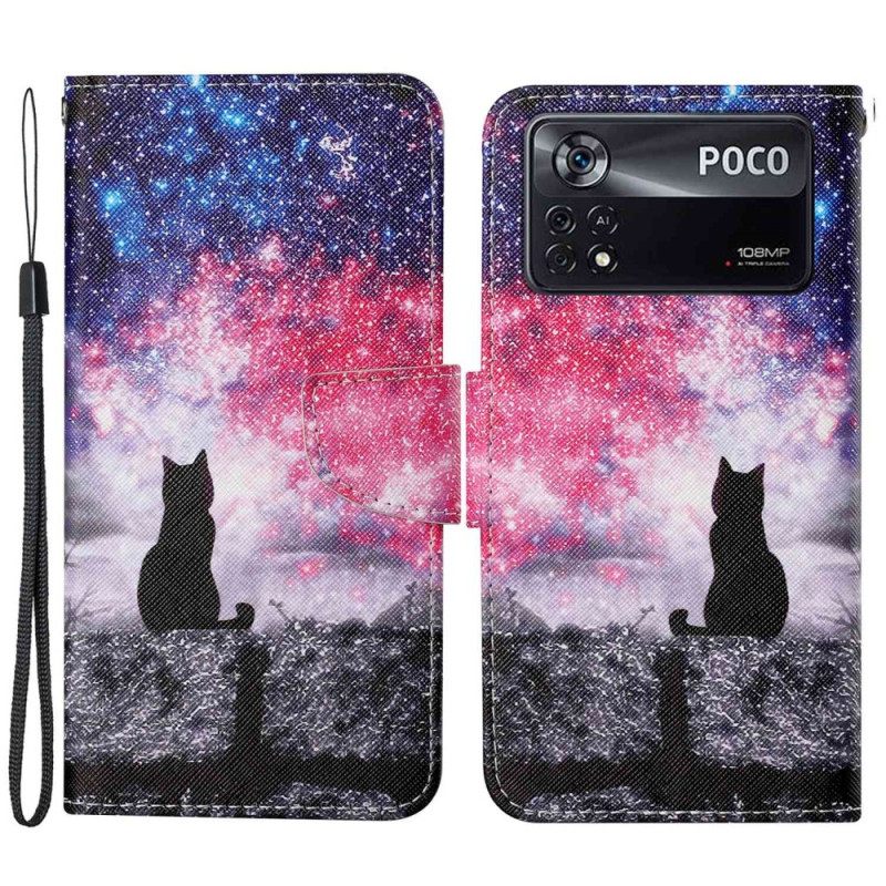 Kotelot Poco X4 Pro 5G Suojaketju Kuori Cat In The Night At Lanyard