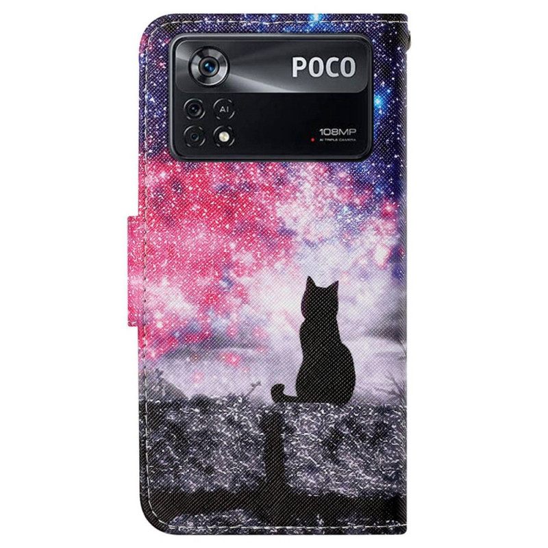 Kotelot Poco X4 Pro 5G Suojaketju Kuori Cat In The Night At Lanyard