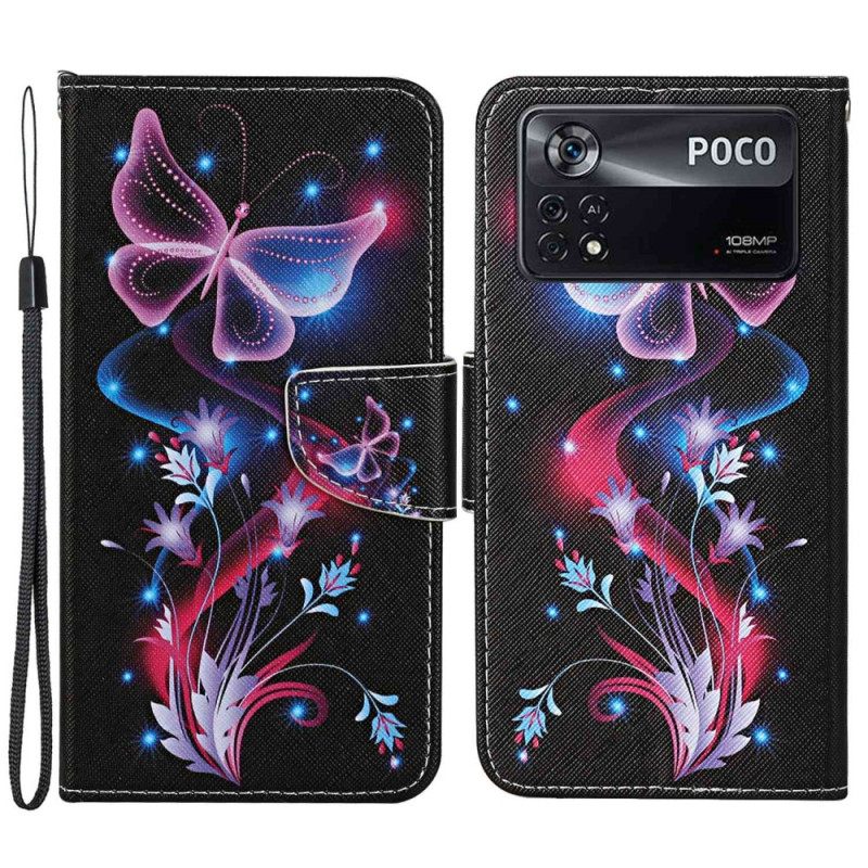 Kotelot Poco X4 Pro 5G Suojaketju Kuori Strappy Butterfly Dance