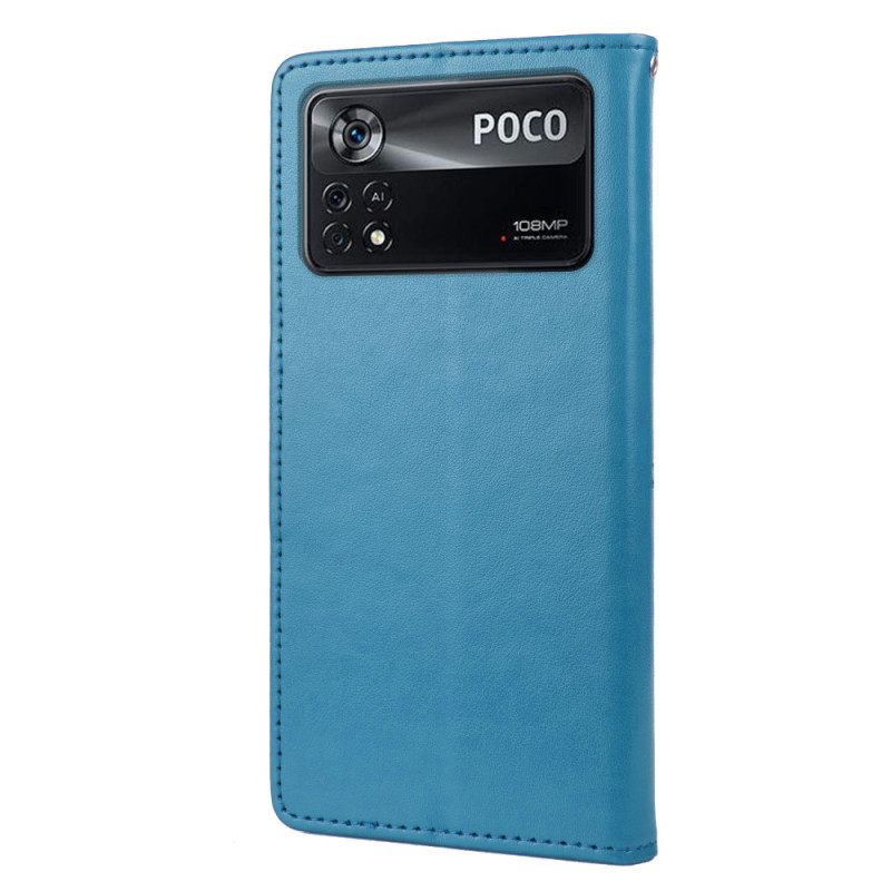 Nahkakotelo Poco X4 Pro 5G Suojaketju Kuori Kukkasolmioperhoset
