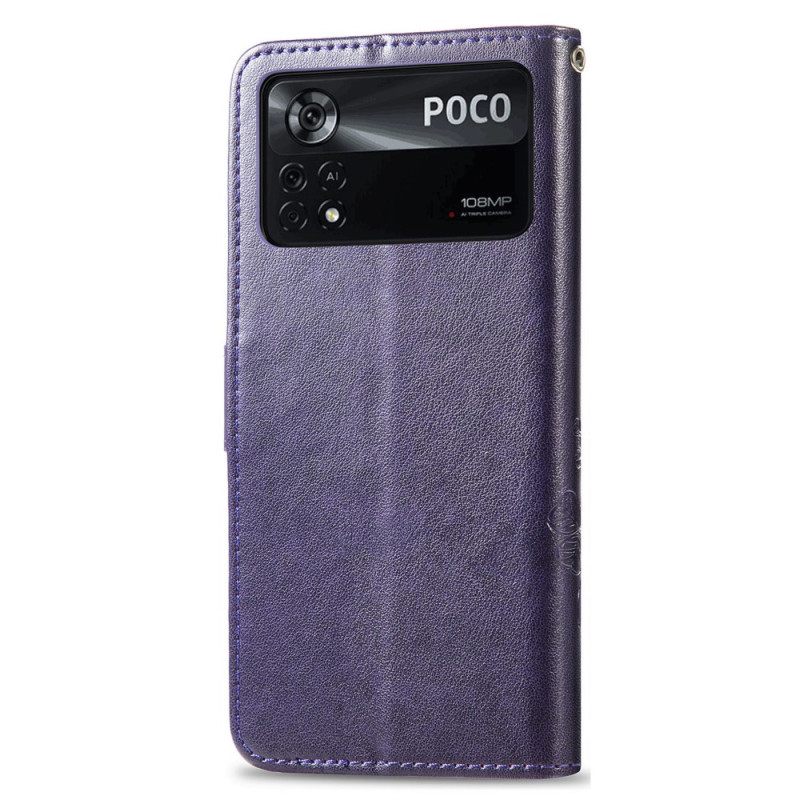 Nahkakotelo Poco X4 Pro 5G Suojaketju Kuori Strappy Kukkakuvio