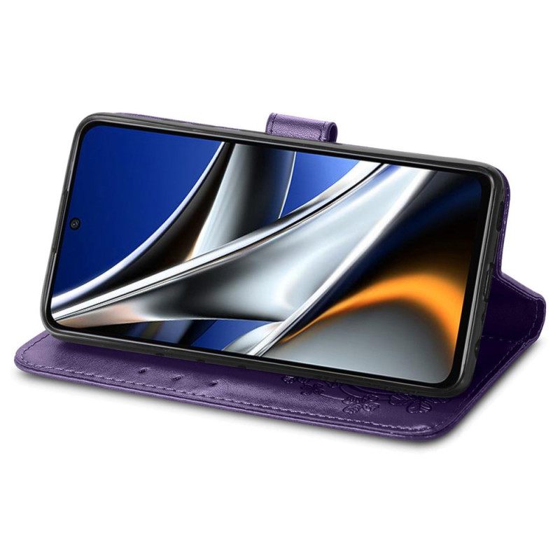 Nahkakotelo Poco X4 Pro 5G Suojaketju Kuori Strappy Kukkakuvio