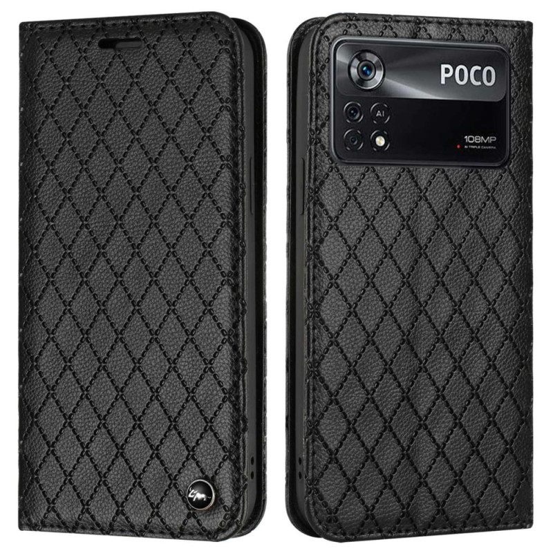 Puhelinkuoret Poco X4 Pro 5G Kotelot Flip Keinonahka Litchi Timantit