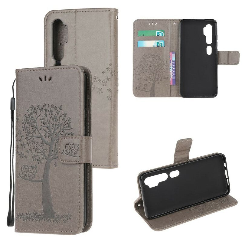 Kotelot Xiaomi Mi Note 10 / 10 Pro Suojaketju Kuori Tree Ja Pöllöt Hihnalla