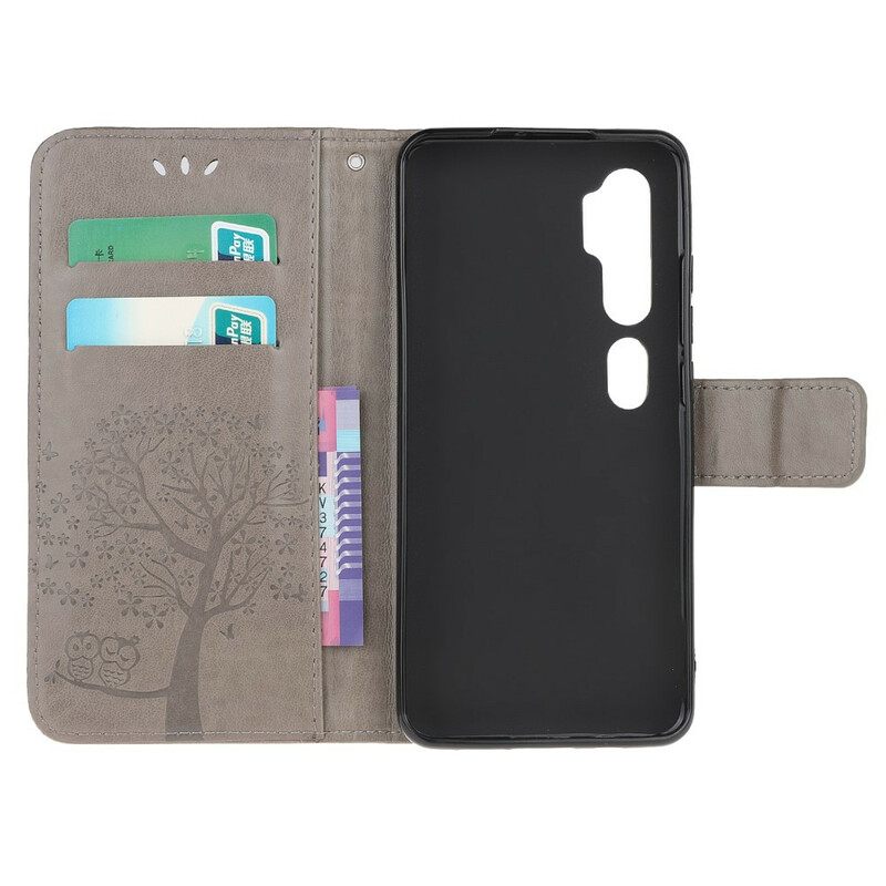 Kotelot Xiaomi Mi Note 10 / 10 Pro Suojaketju Kuori Tree Ja Pöllöt Hihnalla