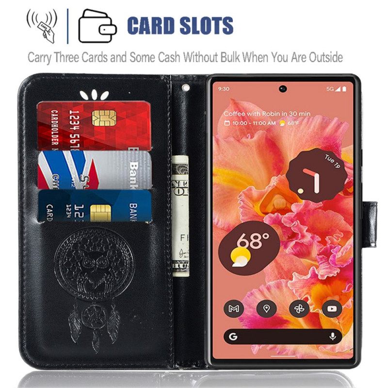 Kotelot Google Pixel 6 Nahkaefekti Dreamcatcher Pöllö