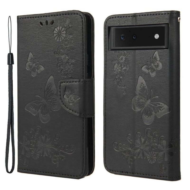 Kotelot Google Pixel 6 Suojaketju Kuori Splendid Butterflies Hihnalla