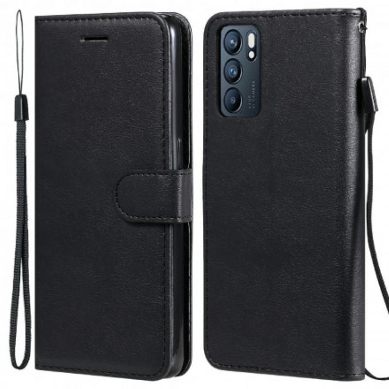 Flip Case Oppo Reno 6 5G Suojaketju Kuori Solid Color Series Strappy