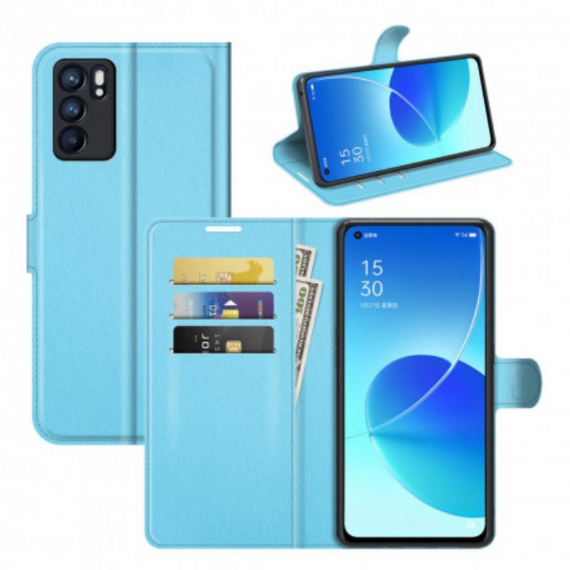 Kotelot Oppo Reno 6 5G Classic Litchi Faux Leather