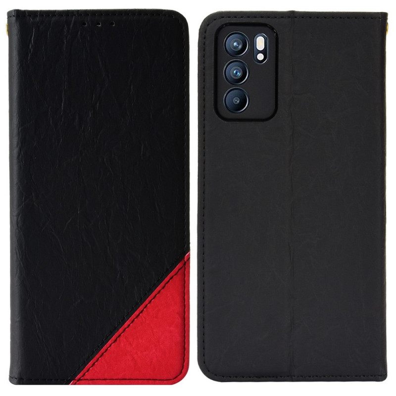 Puhelinkuoret Oppo Reno 6 5G Kotelot Flip Faux Leather Bicolor Oblique