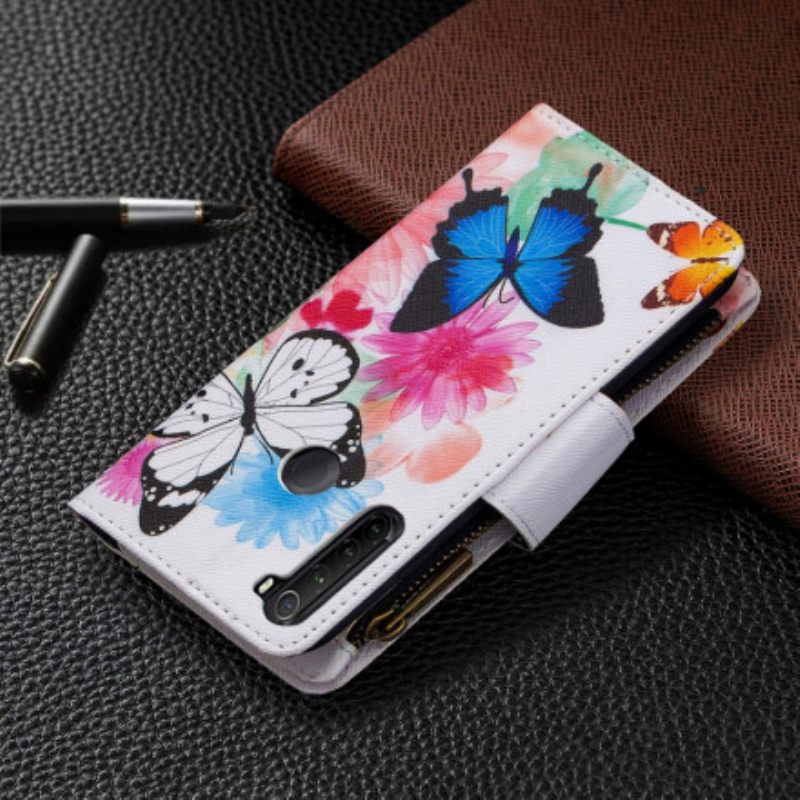 Kotelot Xiaomi Redmi Note 8T Butterflies Vetoketjullinen Tasku