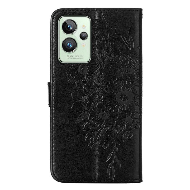 Nahkakotelo Realme GT2 Pro Suojaketju Kuori Strappy Graphic Butterfly