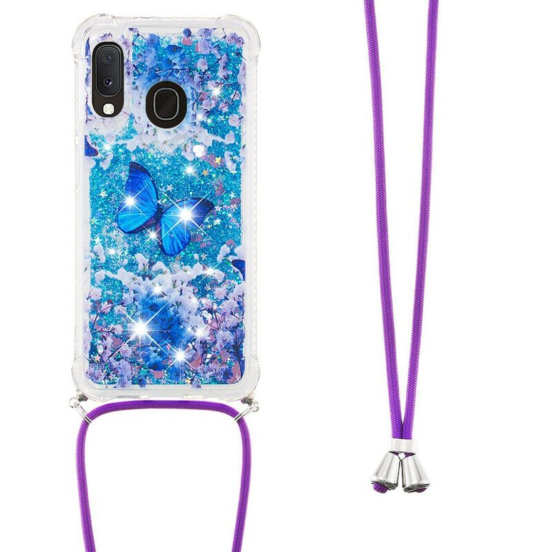 Case Samsung Galaxy A20e Kiristysnyörillä Butterfly Sequin Kiristysnyöri