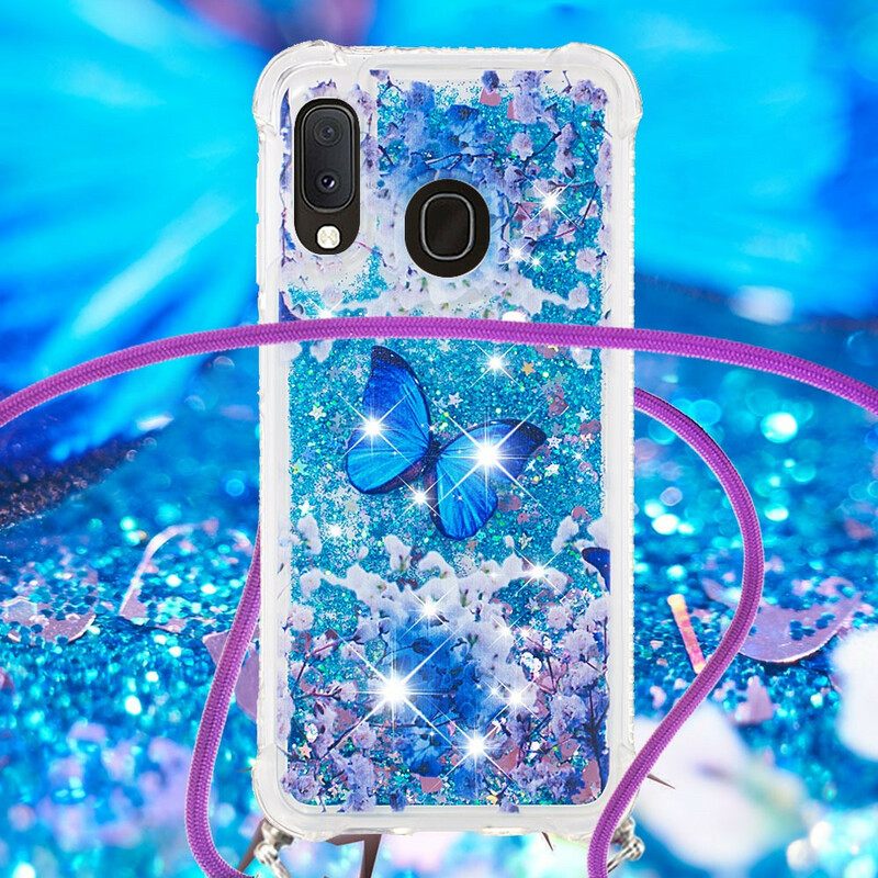 Case Samsung Galaxy A20e Kiristysnyörillä Butterfly Sequin Kiristysnyöri