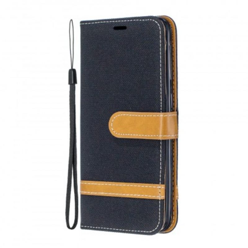 Flip Case Samsung Galaxy A20e Suojaketju Kuori Kangas- Ja Nahkaefektihihna