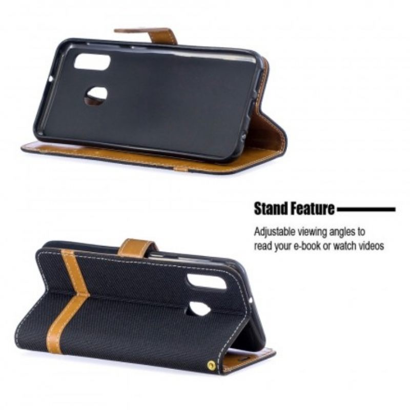 Flip Case Samsung Galaxy A20e Suojaketju Kuori Kangas- Ja Nahkaefektihihna