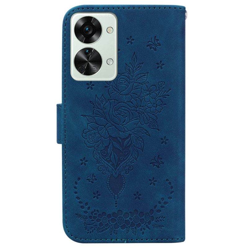 Flip Case OnePlus Nord 2T 5G Ruusut Ja Perhoset