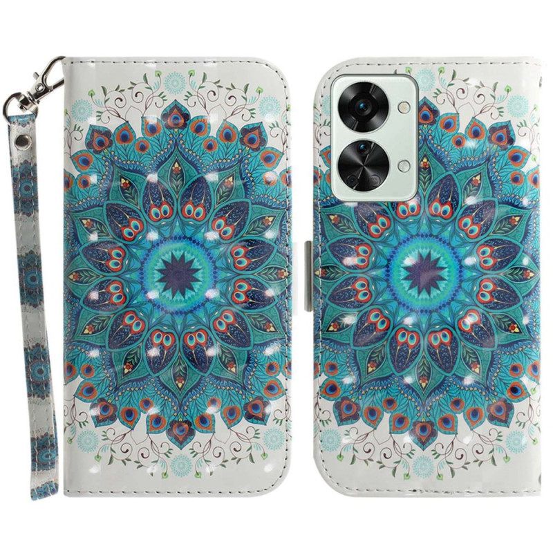 Nahkakotelo OnePlus Nord 2T 5G Suojaketju Kuori Strappy Peacock Crown
