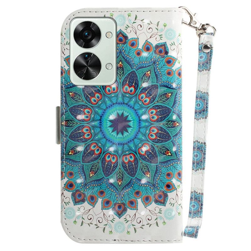 Nahkakotelo OnePlus Nord 2T 5G Suojaketju Kuori Strappy Peacock Crown