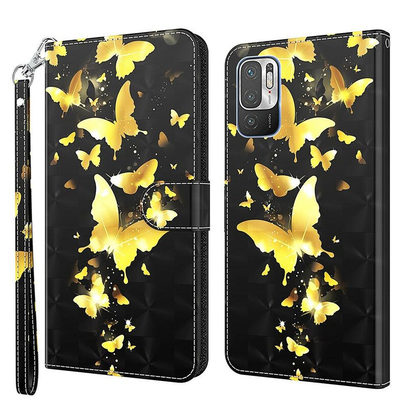 Flip Case Xiaomi Redmi Note 10 5G / Poco M3 Pro 5G Keltaiset Perhoset