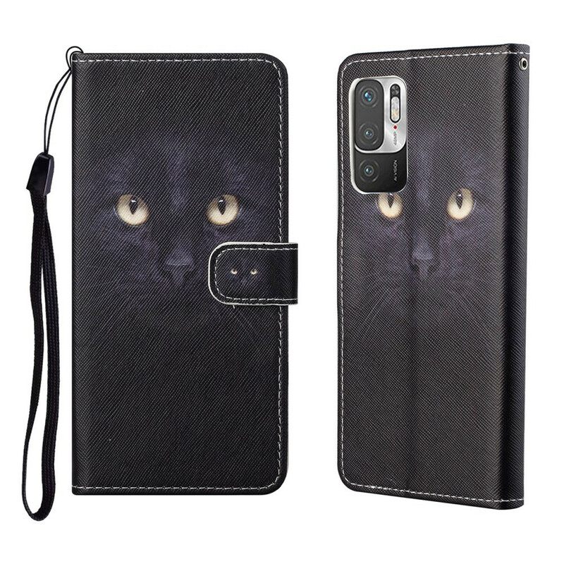Nahkakotelo Xiaomi Redmi Note 10 5G / Poco M3 Pro 5G Suojaketju Kuori Strappy Cat Eyes