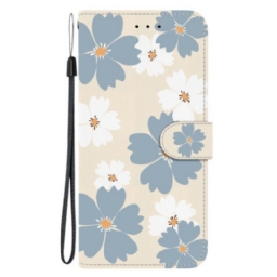 Kotelot Poco C85 Harmaat Ja Valkoiset Kukat