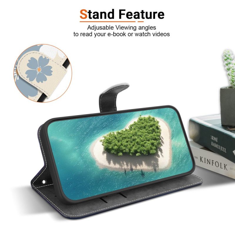 Kotelot Poco C85 Harmaat Ja Valkoiset Kukat