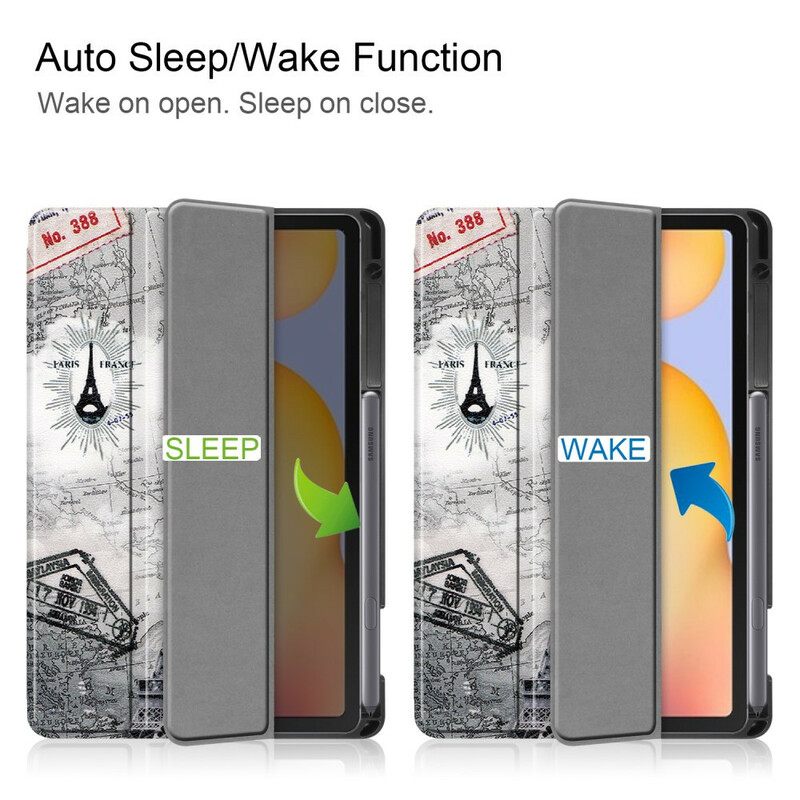 Puhelinkuoret Samsung Galaxy Tab S6 Lite Retro Eiffel Tower Kynäpidike