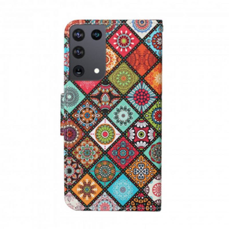 Flip Case Samsung Galaxy S21 Ultra 5G Patchwork Mandalas Kaulanauhalla