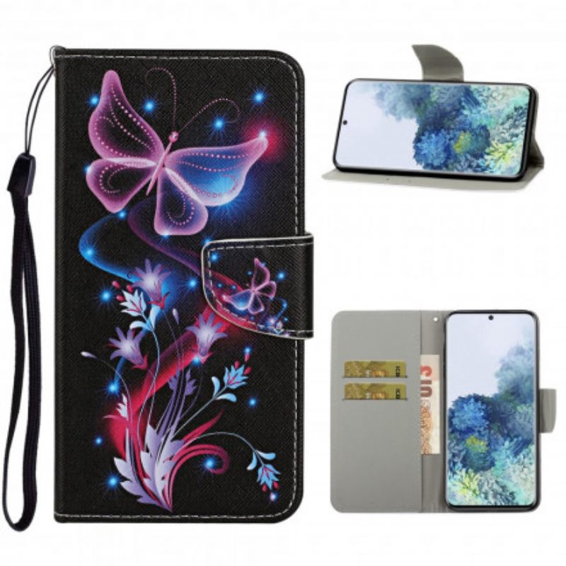 Kotelot Samsung Galaxy S21 Ultra 5G Butterflies Ja Lanyard