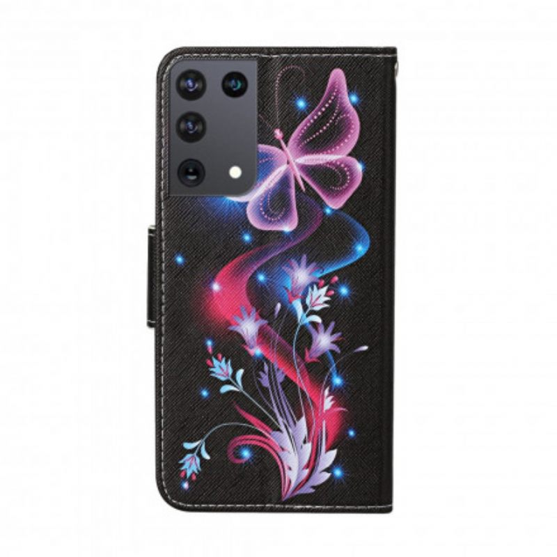 Kotelot Samsung Galaxy S21 Ultra 5G Butterflies Ja Lanyard