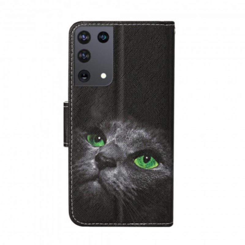 Kotelot Samsung Galaxy S21 Ultra 5G Vihreäsilmäinen Kissa Kaulanauhalla