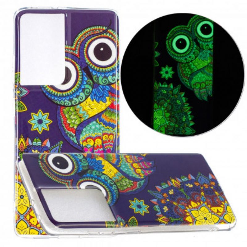 Kuori Samsung Galaxy S21 Ultra 5G Owl Fluoresoiva Mandala