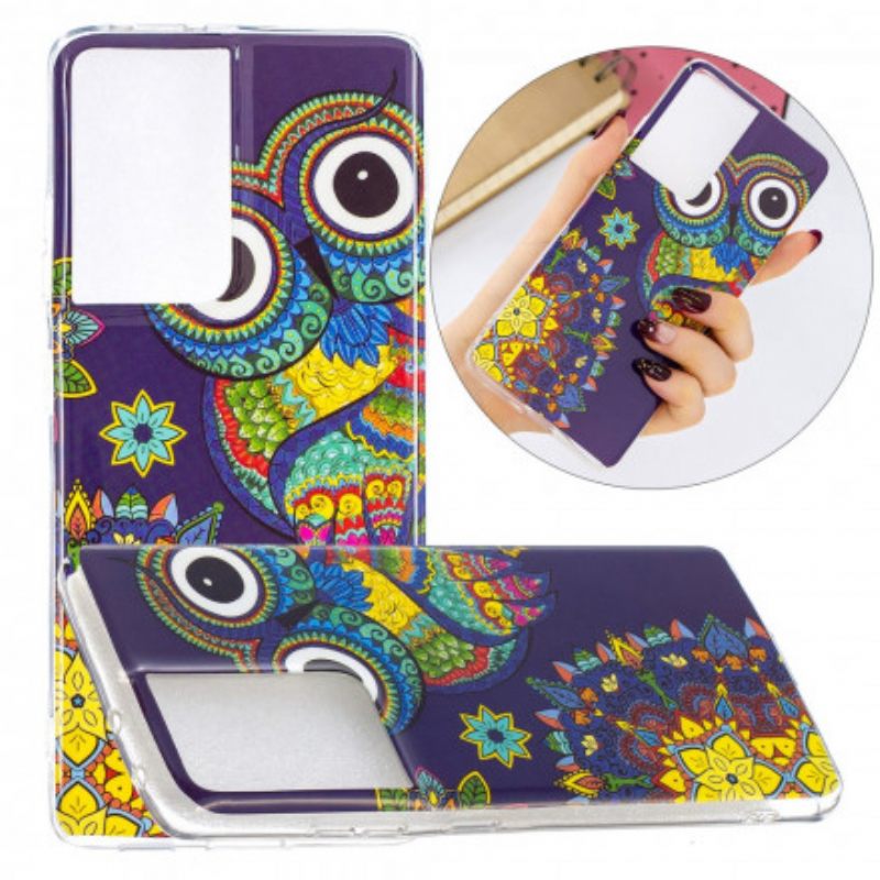Kuori Samsung Galaxy S21 Ultra 5G Owl Fluoresoiva Mandala