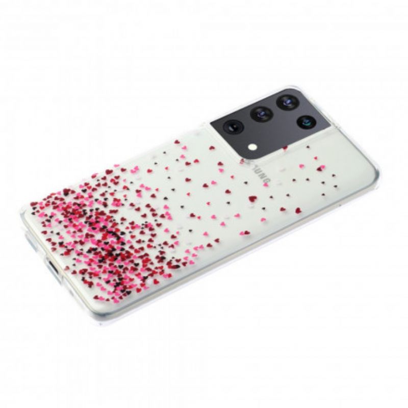 Kuori Samsung Galaxy S21 Ultra 5G Transparent Multiple Hearts