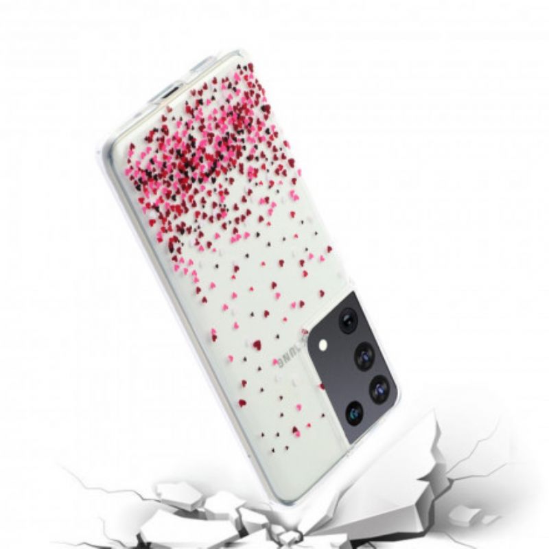 Kuori Samsung Galaxy S21 Ultra 5G Transparent Multiple Hearts