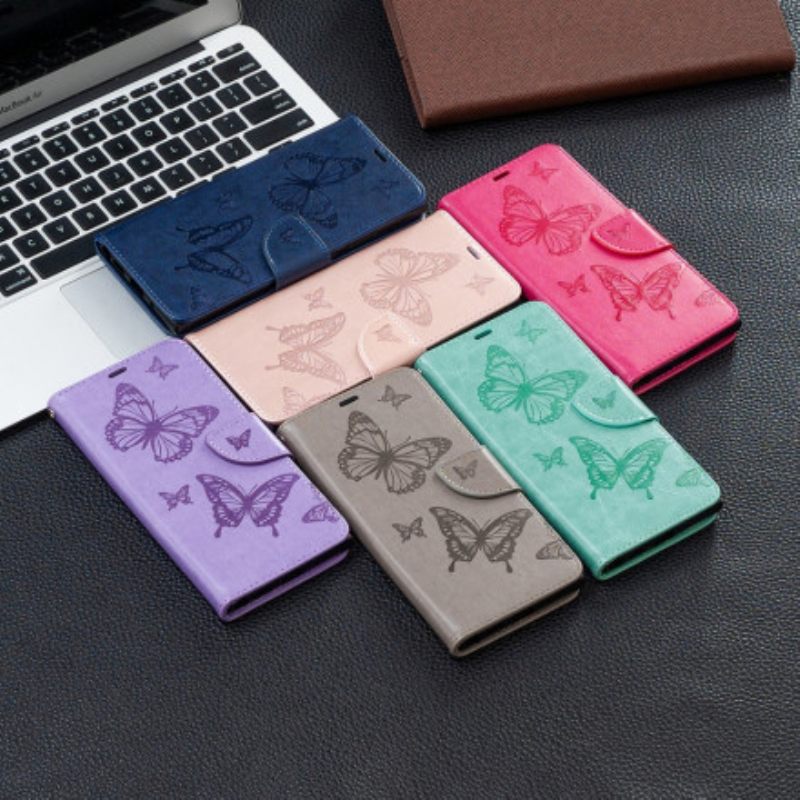 Nahkakotelo Samsung Galaxy S21 Ultra 5G Butterflies In Flight With Lanyard