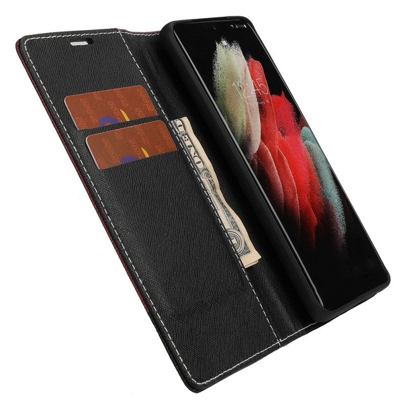 Puhelinkuoret Samsung Galaxy S21 Ultra 5G Kotelot Flip Teksturoitu Kaksisävyinen Keinonahka