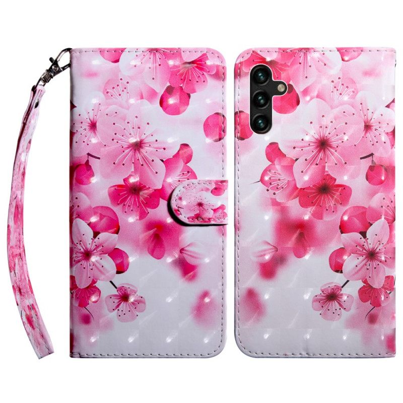 Flip Case Samsung Galaxy A13 5G Vaaleanpunaiset Kukat
