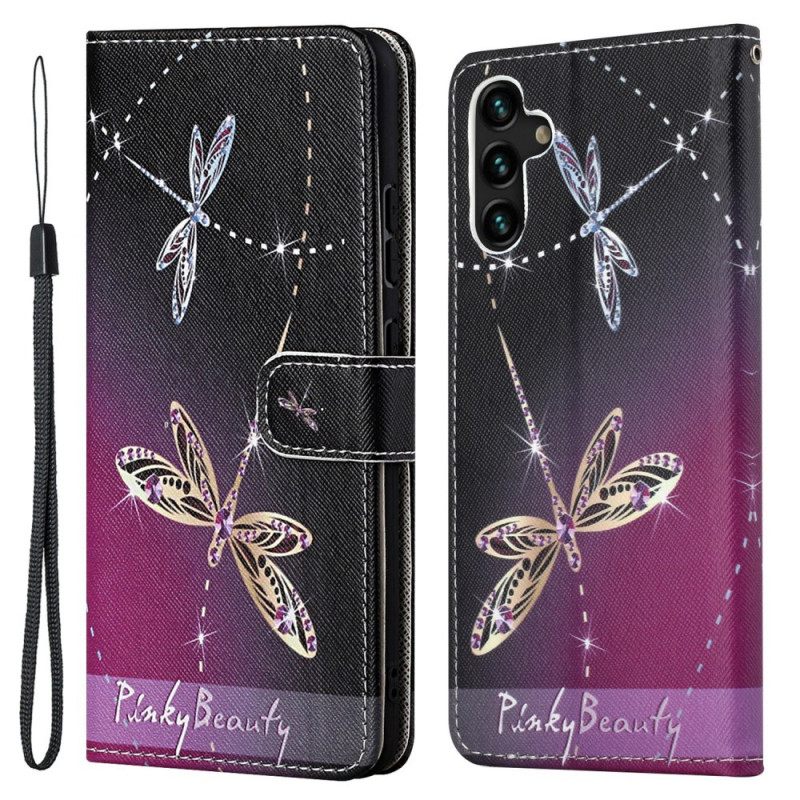 Nahkakotelo Samsung Galaxy A13 5G Suojaketju Kuori Strappy Dragonflies
