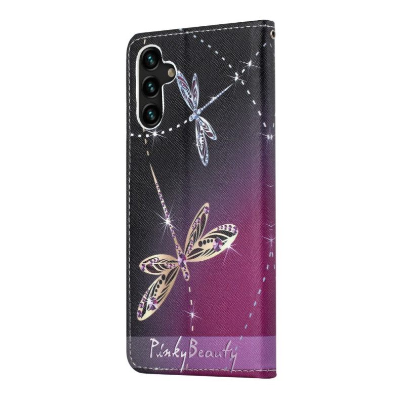 Nahkakotelo Samsung Galaxy A13 5G Suojaketju Kuori Strappy Dragonflies