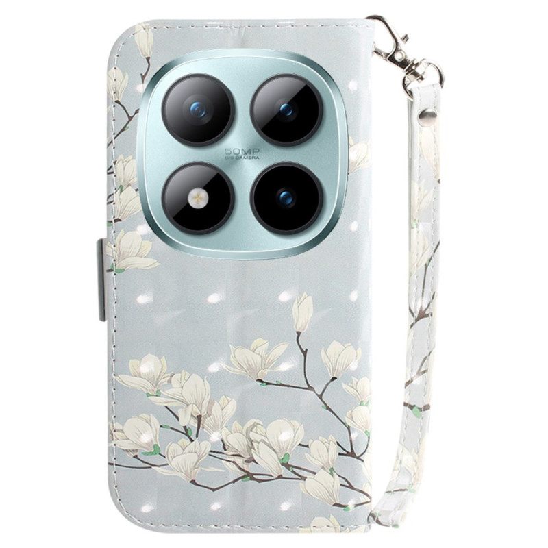 Kotelot Xiaomi Redmi Note 15 Pro 5g Valkoiset Magnoliat Hihnoilla