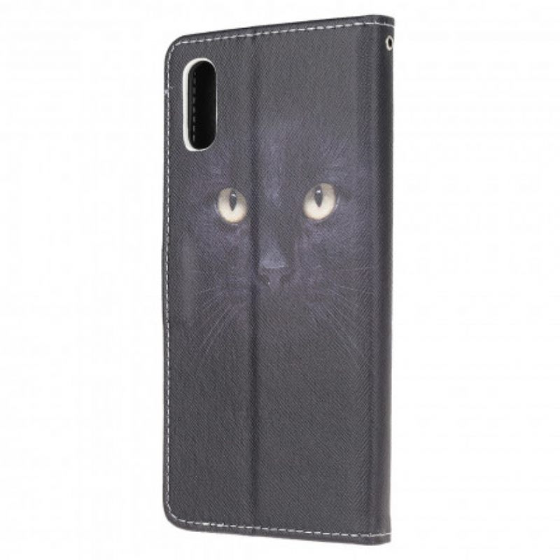 Flip Case Samsung Galaxy XCover 5 Suojaketju Kuori Black Cat Eyes Hihnalla