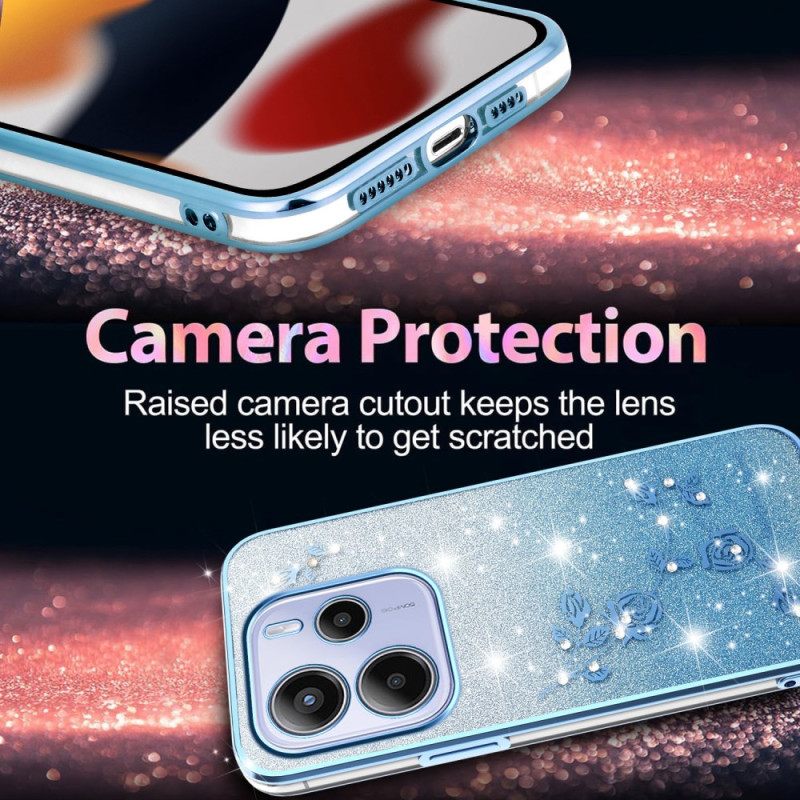 Case Xiaomi Redmi Note 14 4g Puhelinkuoret Liukuvärjätyt Kukat Kimallus