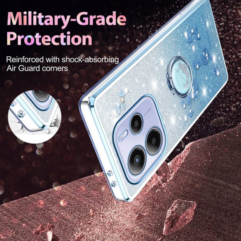 Kuori Xiaomi Redmi Note 14 4g Strassilla Ja Kukalla Koristeltu Sormusteline